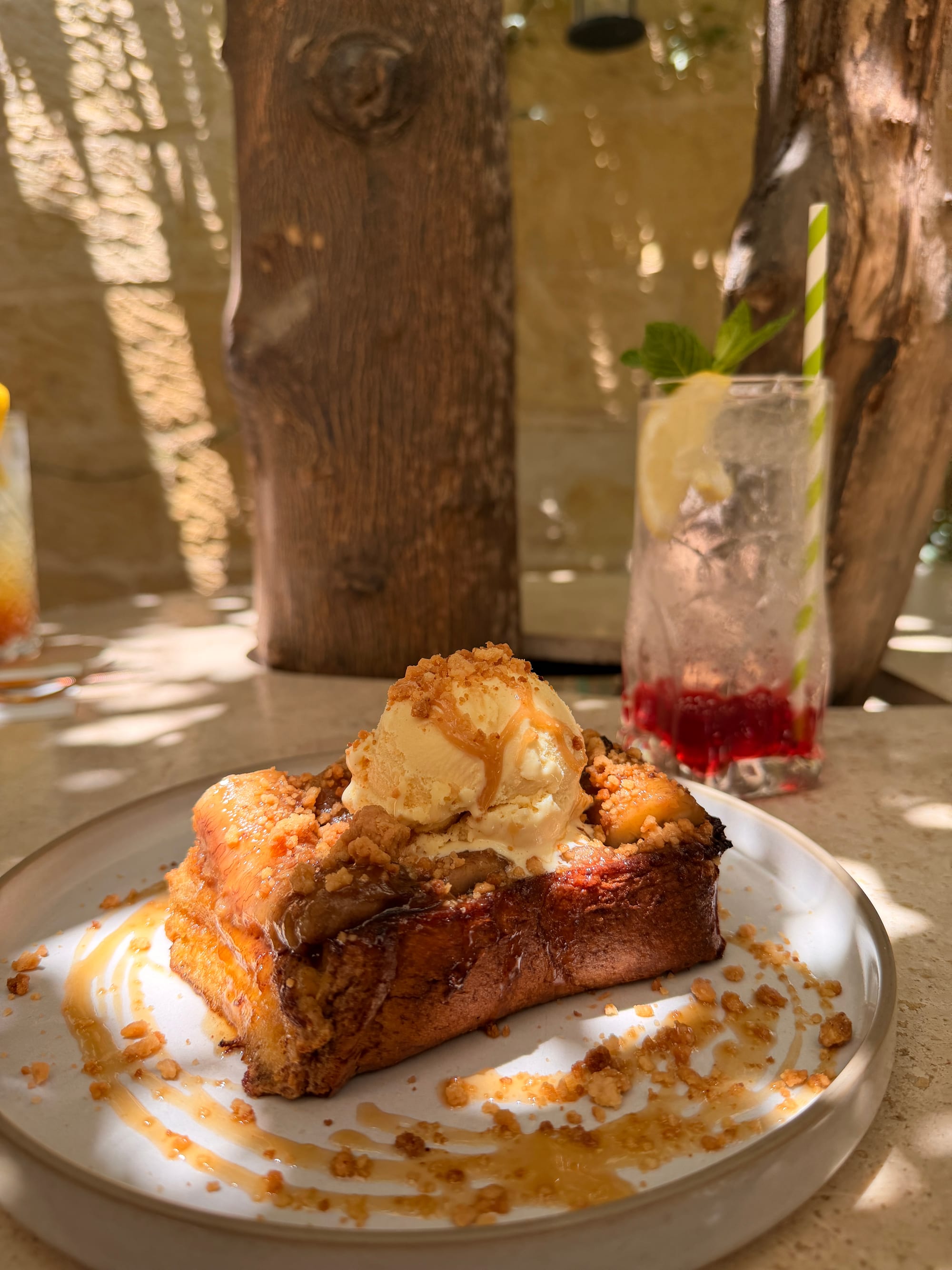 Brioche French toast with vanilla ice cream and salted caramel